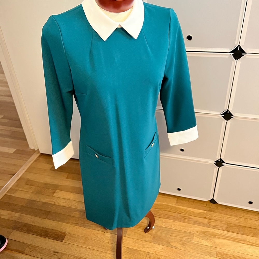 Dark Green Tommy Hilfiger Dress with White Collar and Cuffs